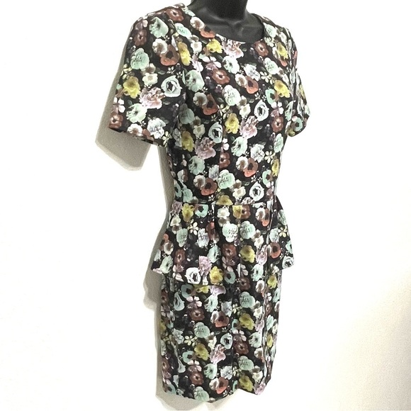 H&M Woman Black Blue Floral Peplum Midi Dress Size 4 - Picture 4 of 15